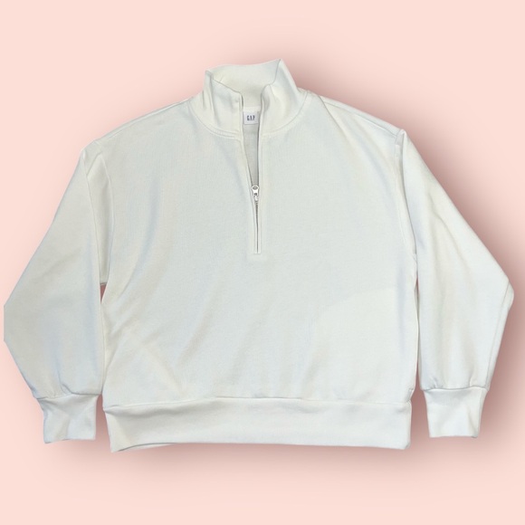Gap Factory 1/2 Zip Mock Neck Fleece Pullover In White Size Medium - Picture 2 of 7